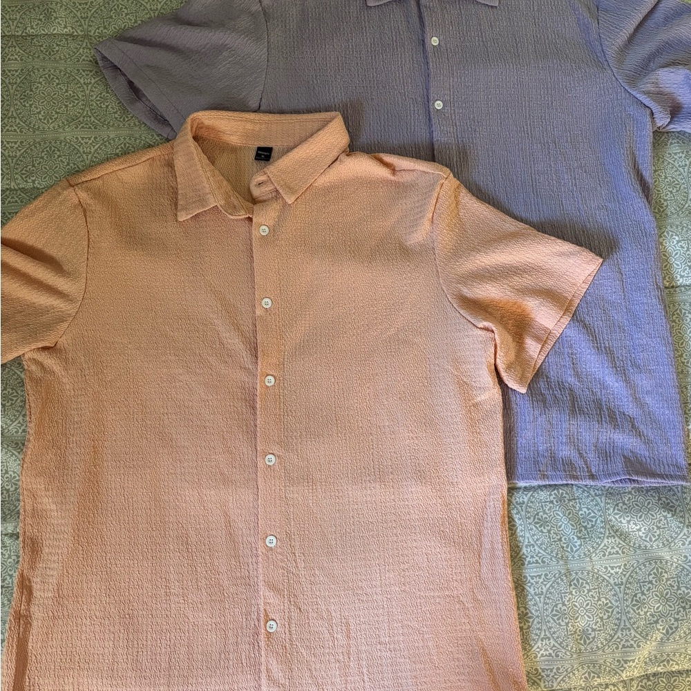 Manfinity Men's Peach and Lavender Short Sleeve Shirts